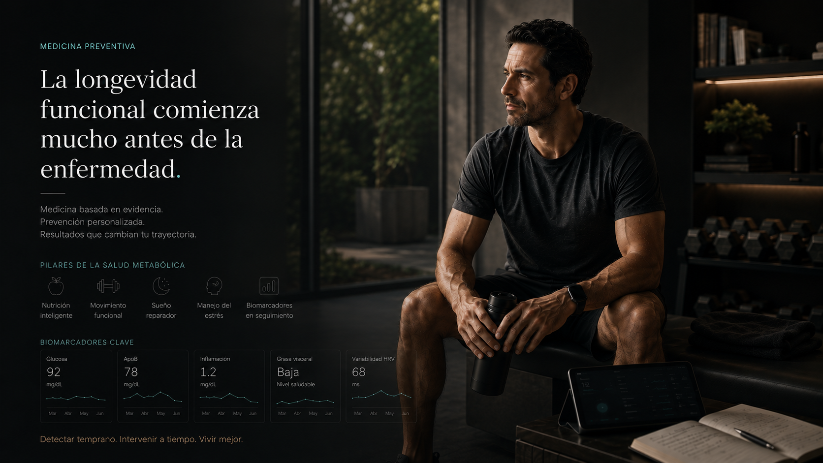 Escena editorial de longevidad funcional y salud sostenible